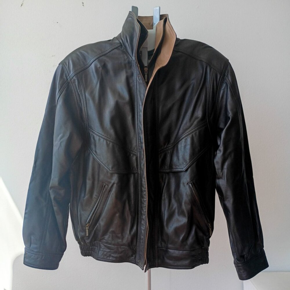 Silky Leather Men's Genuine Black Leather Bomber Jacket | EU 50